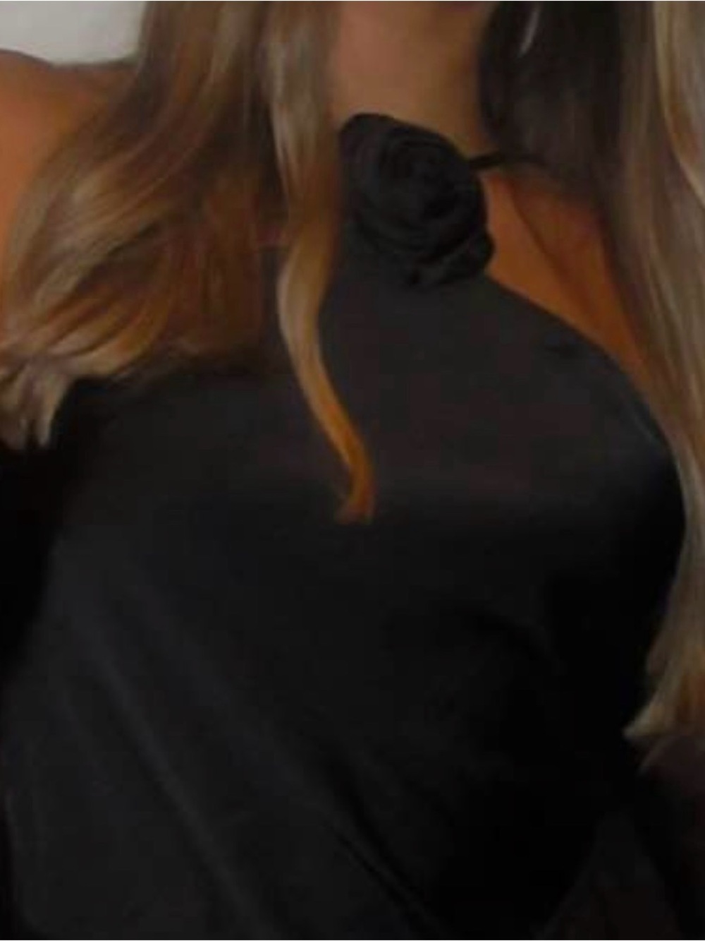 Black Top with Rosette Detail